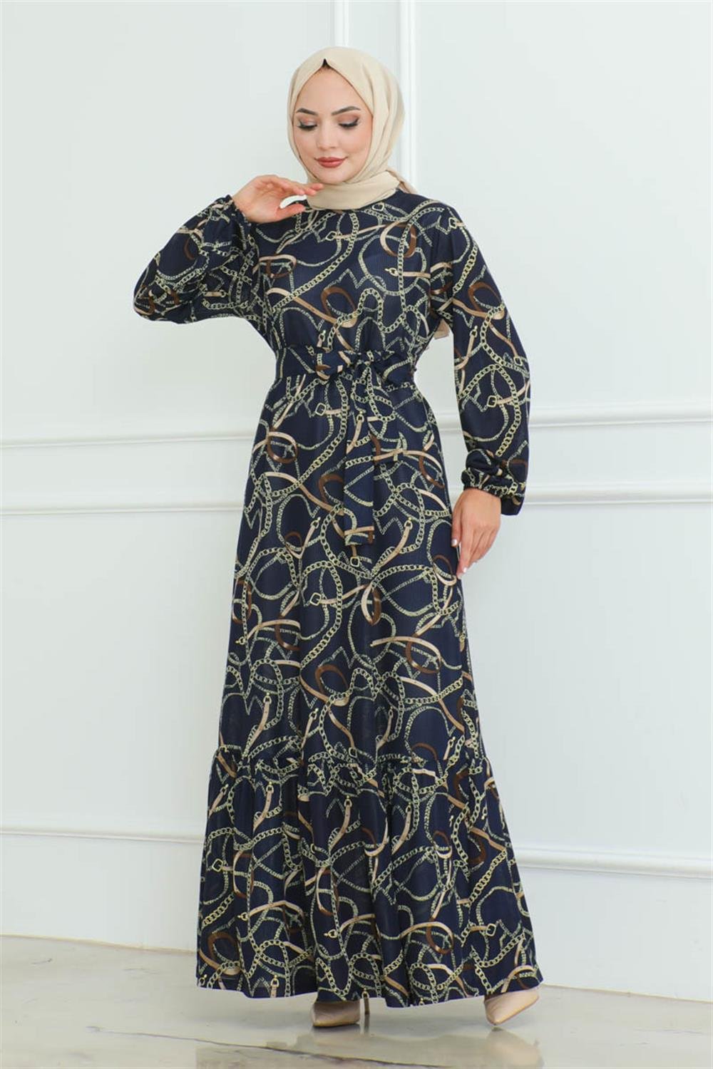Gathered Chain Patterned Dress