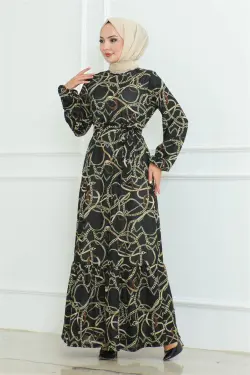 Gathered Chain Patterned Dress