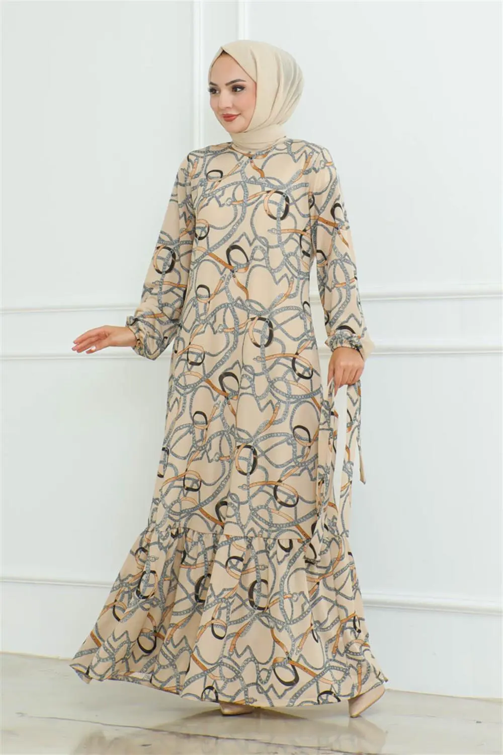 Gathered Chain Patterned Dress-detail