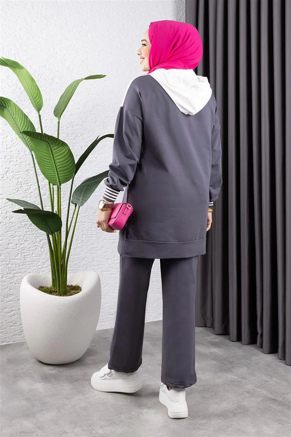 Çapraz Garnili Ribanalı Spor Takım Antrasit Ekru-detail