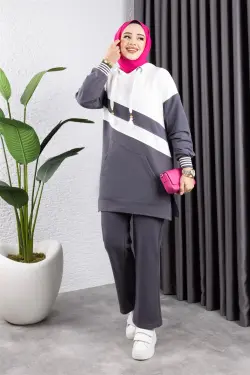 Çapraz Garnili Ribanalı Spor Takım Antrasit Ekru