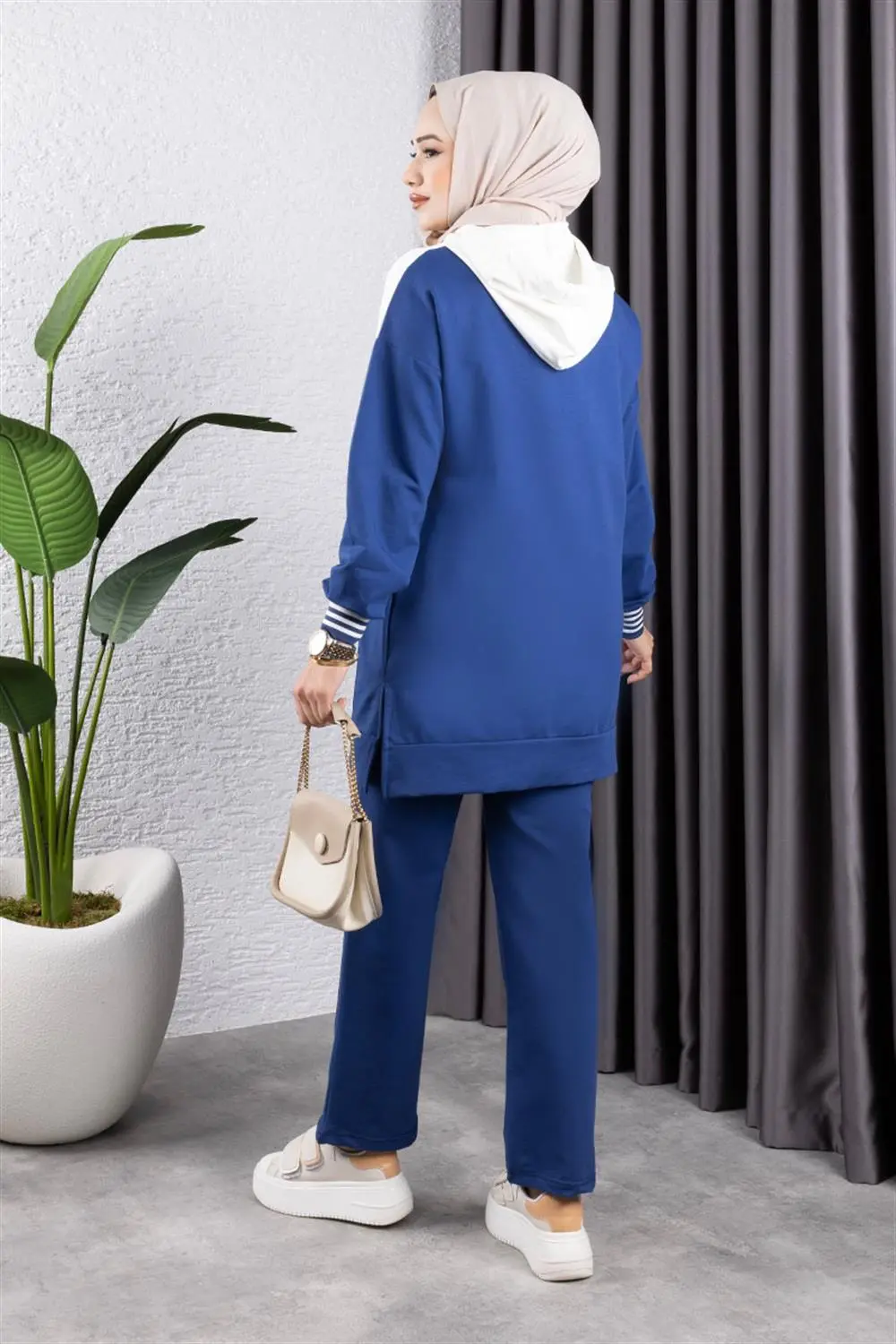 Çapraz Garnili Ribanalı Spor Takım Indigo Ekru-detail