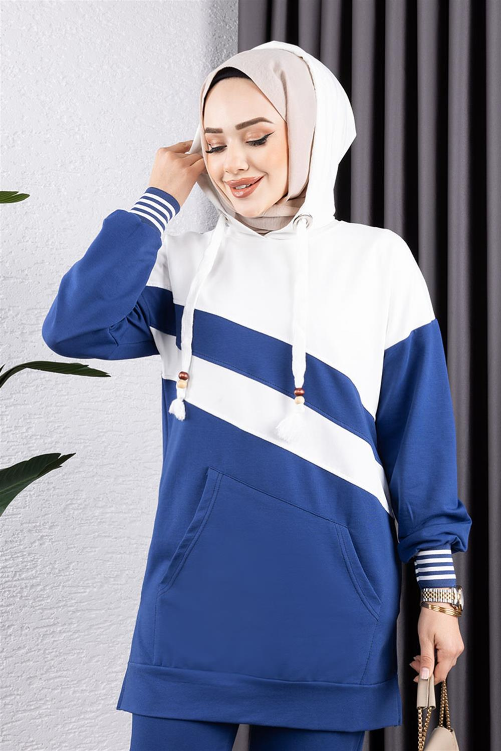 Çapraz Garnili Ribanalı Spor Takım Indigo Ekru