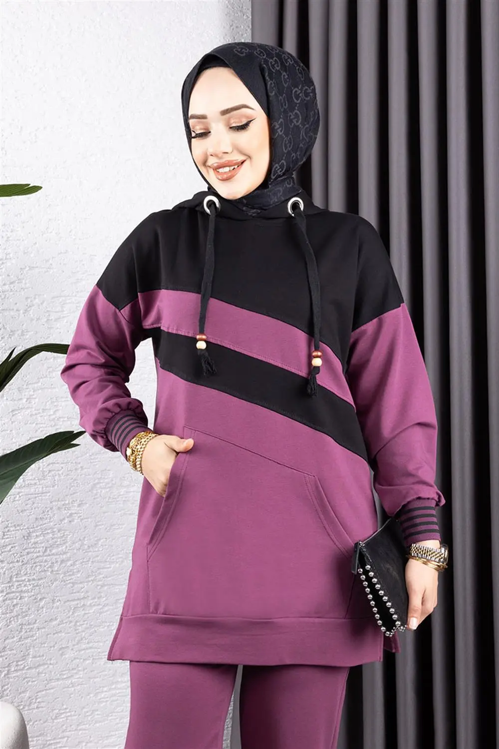 Çapraz Garnili Ribanalı Spor Takım Koyu Lila Siyah-detail