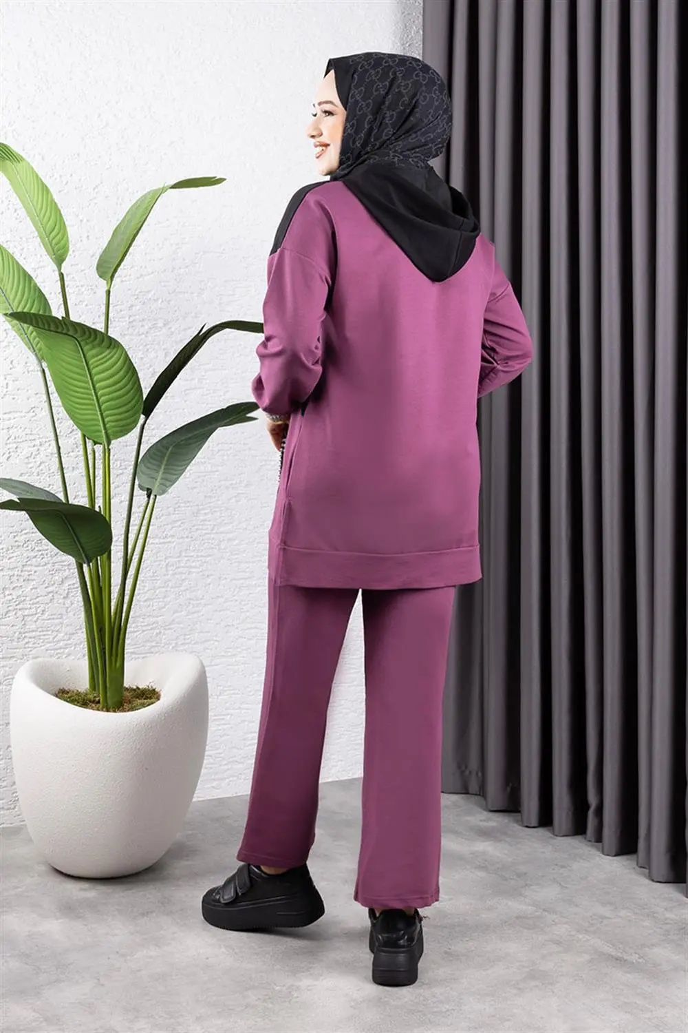 Çapraz Garnili Ribanalı Spor Takım Koyu Lila Siyah-detail