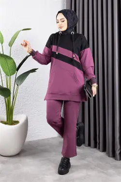 Çapraz Garnili Ribanalı Spor Takım Koyu Lila Siyah