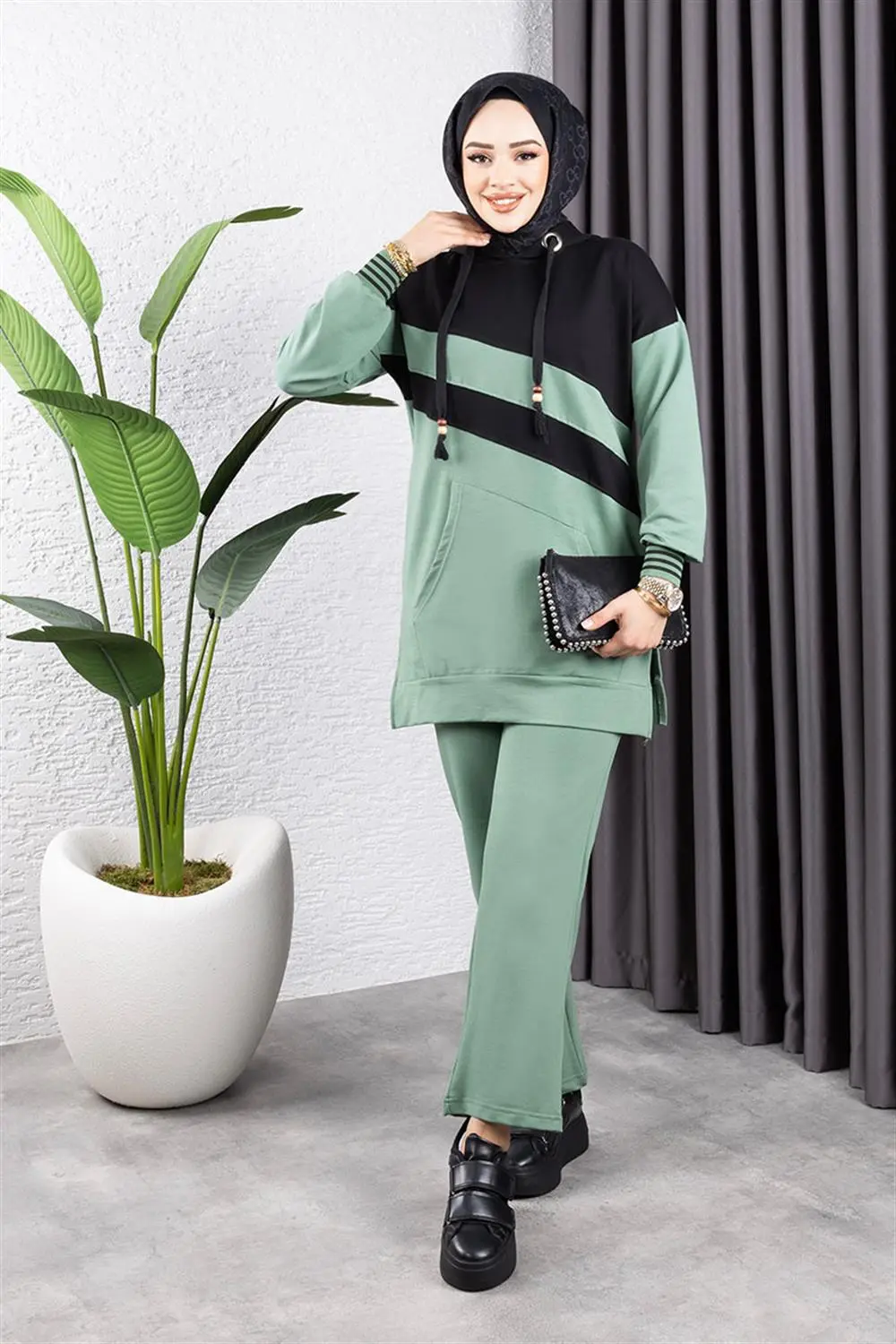 Çapraz Garnili Ribanalı Spor Takım Mint Siyah-detail