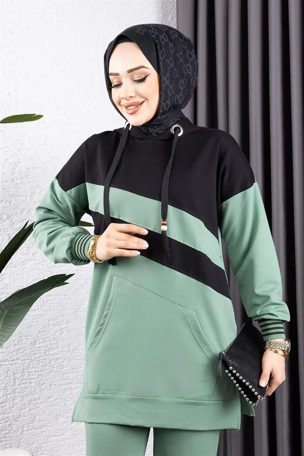 Çapraz Garnili Ribanalı Spor Takım Mint Siyah-detail