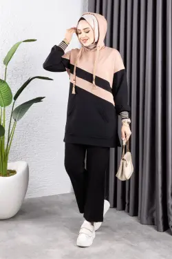 Çapraz Garnili Ribanalı Spor Takım Siyah Vizon