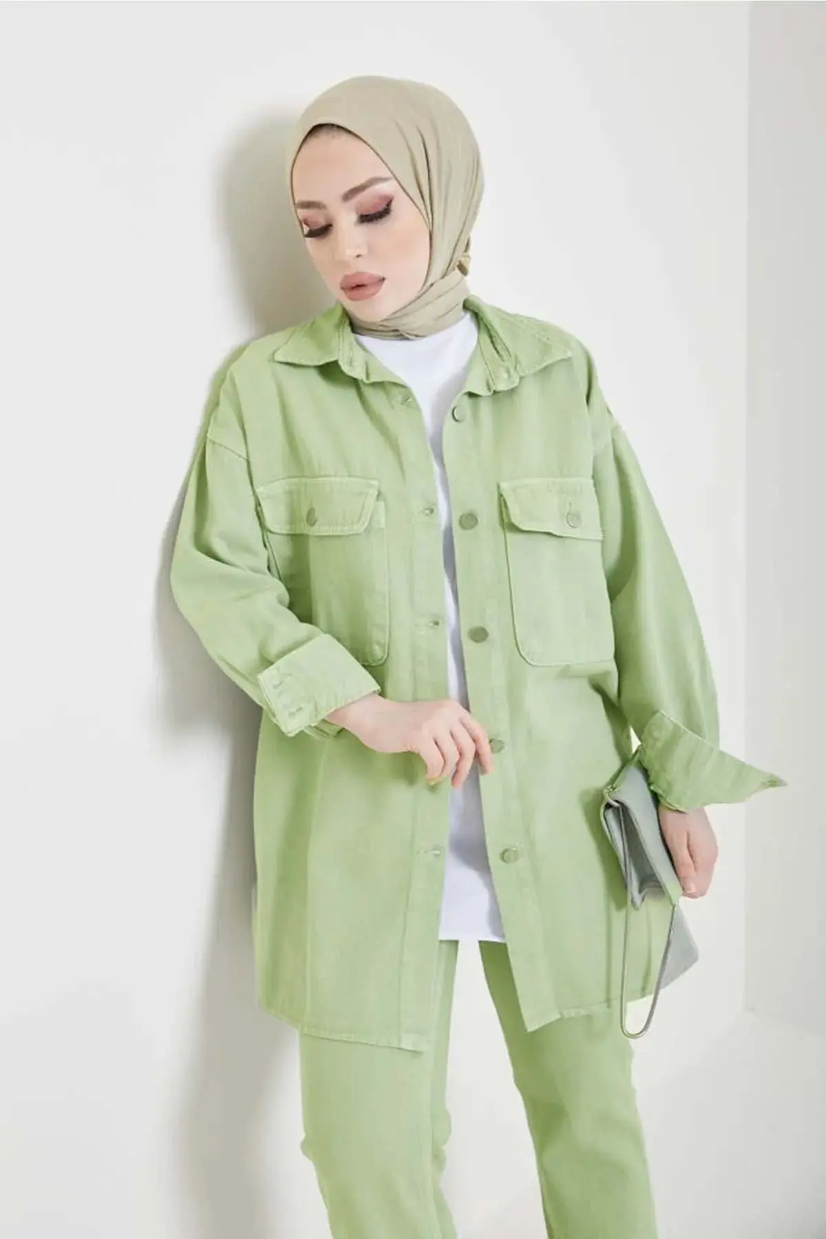 Jacket Trousers Hijab Double Denim Set-detail