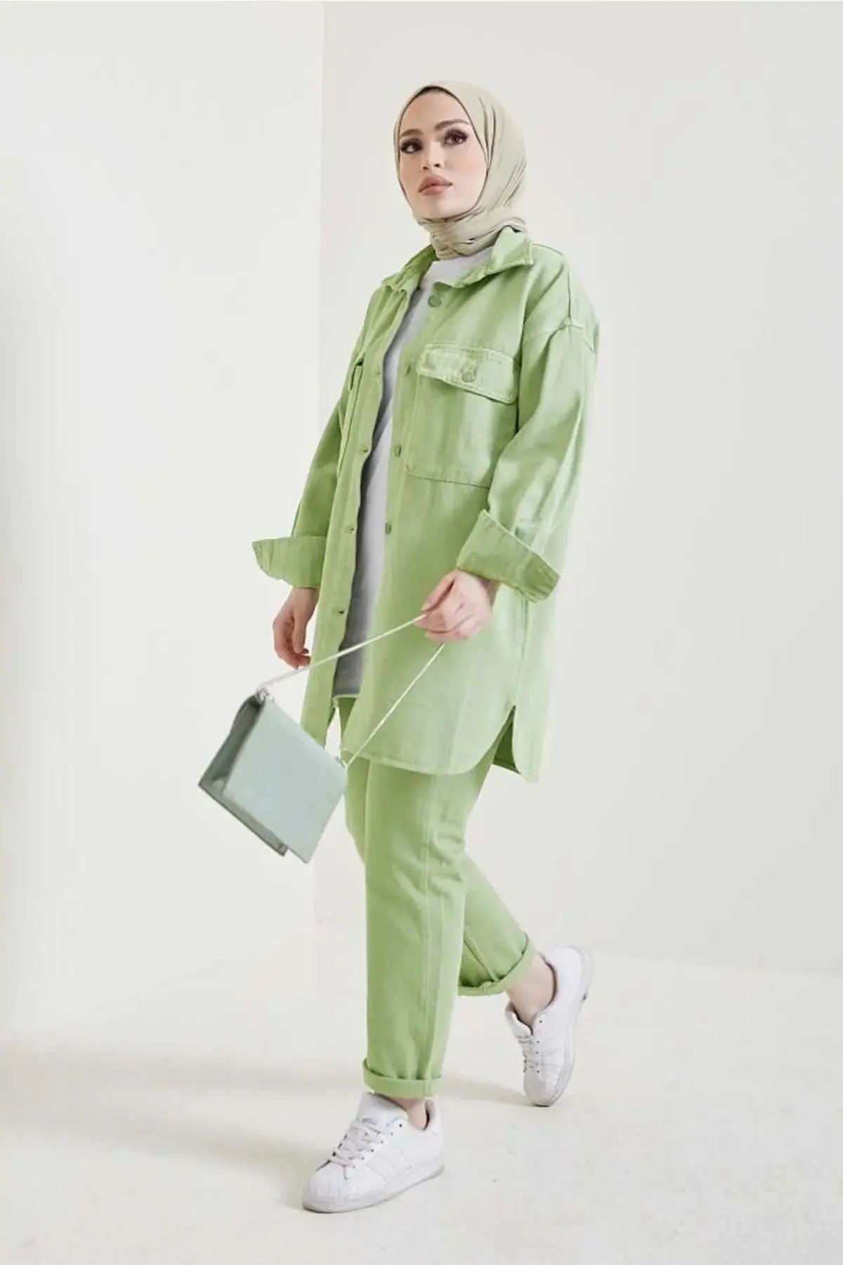 Jacket Trousers Hijab Double Denim Set-detail