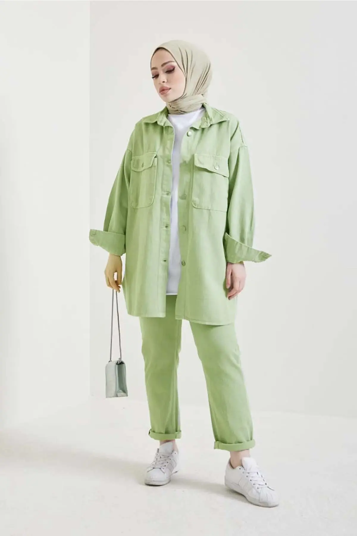 Jacket Trousers Hijab Double Denim Set-detail