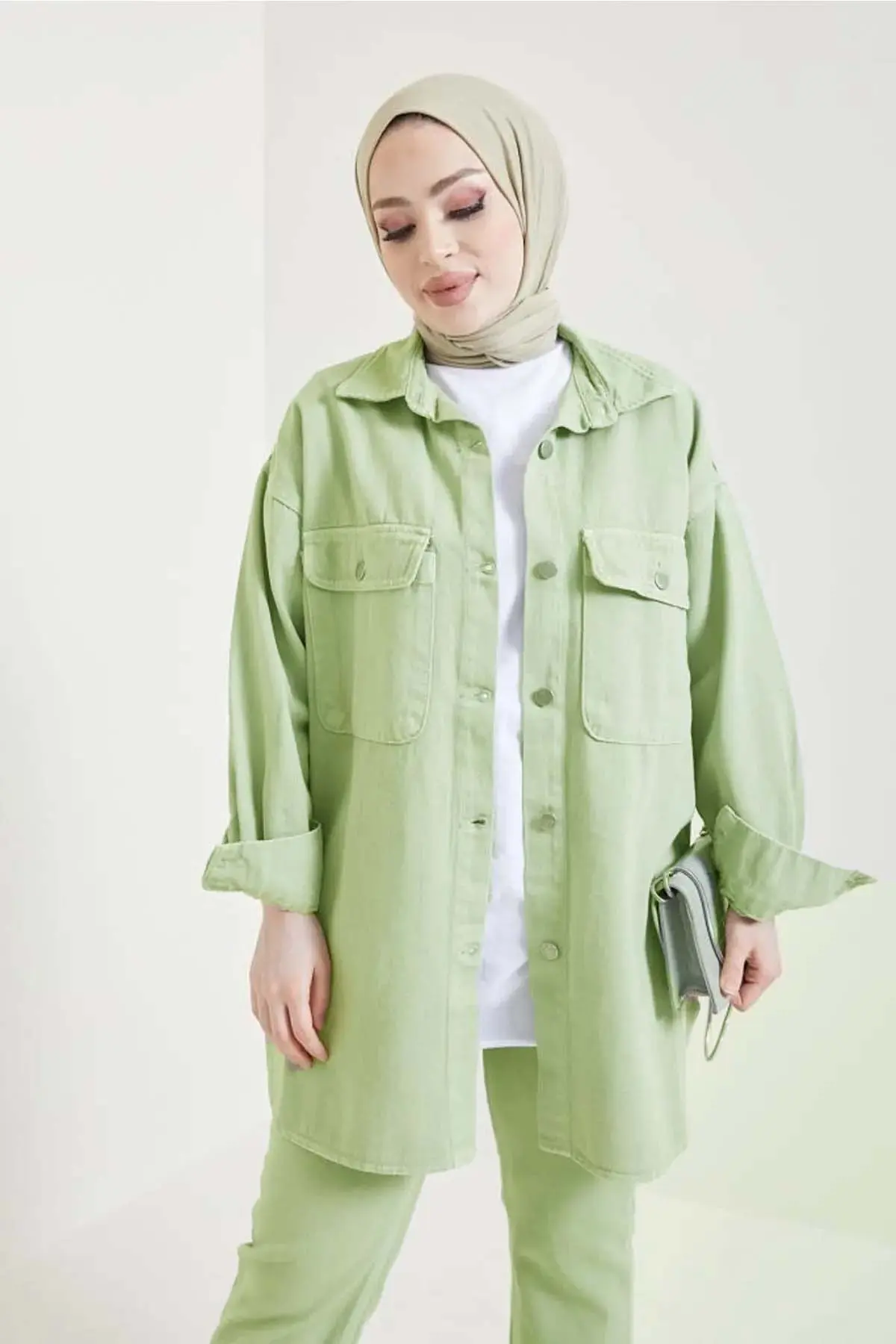 Jacket Trousers Hijab Double Denim Set-detail