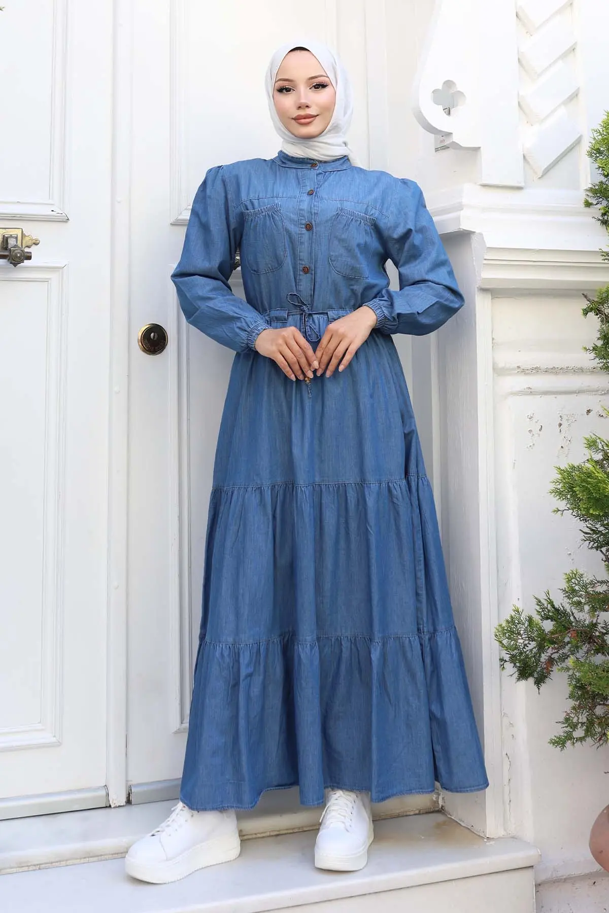 Denim Dress With Pocket Details-detail