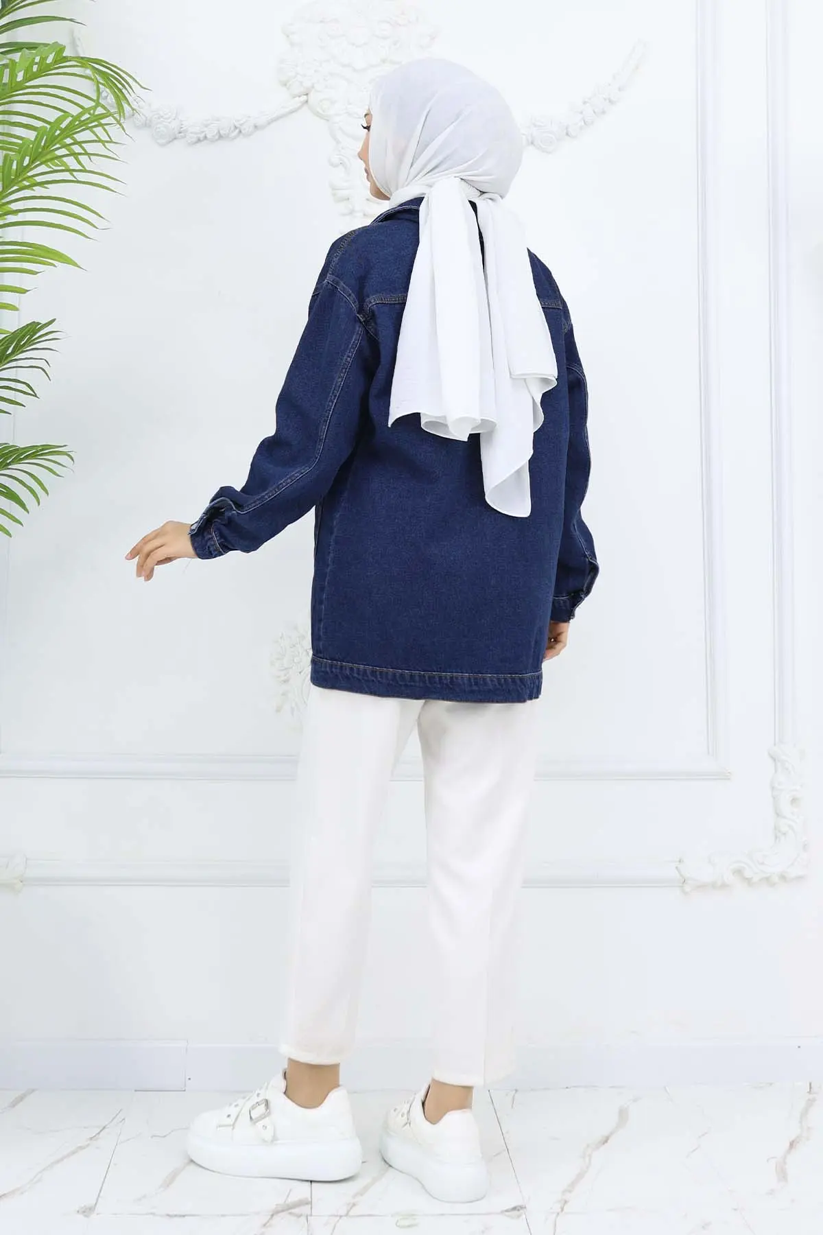 Cep Detaylı Tesettür Kot Ceket Lacivert 702-detail