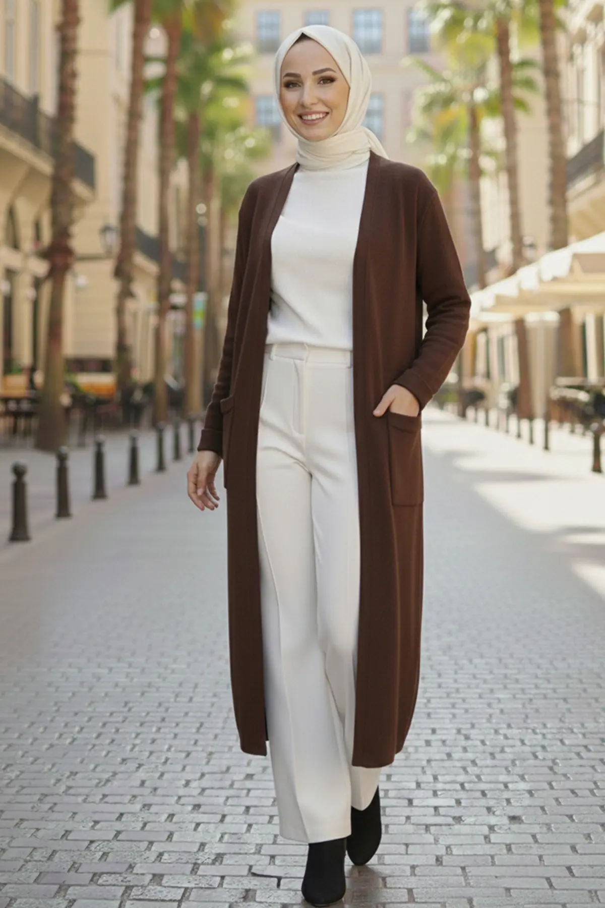 Long Knitted Cardigan With Pockets