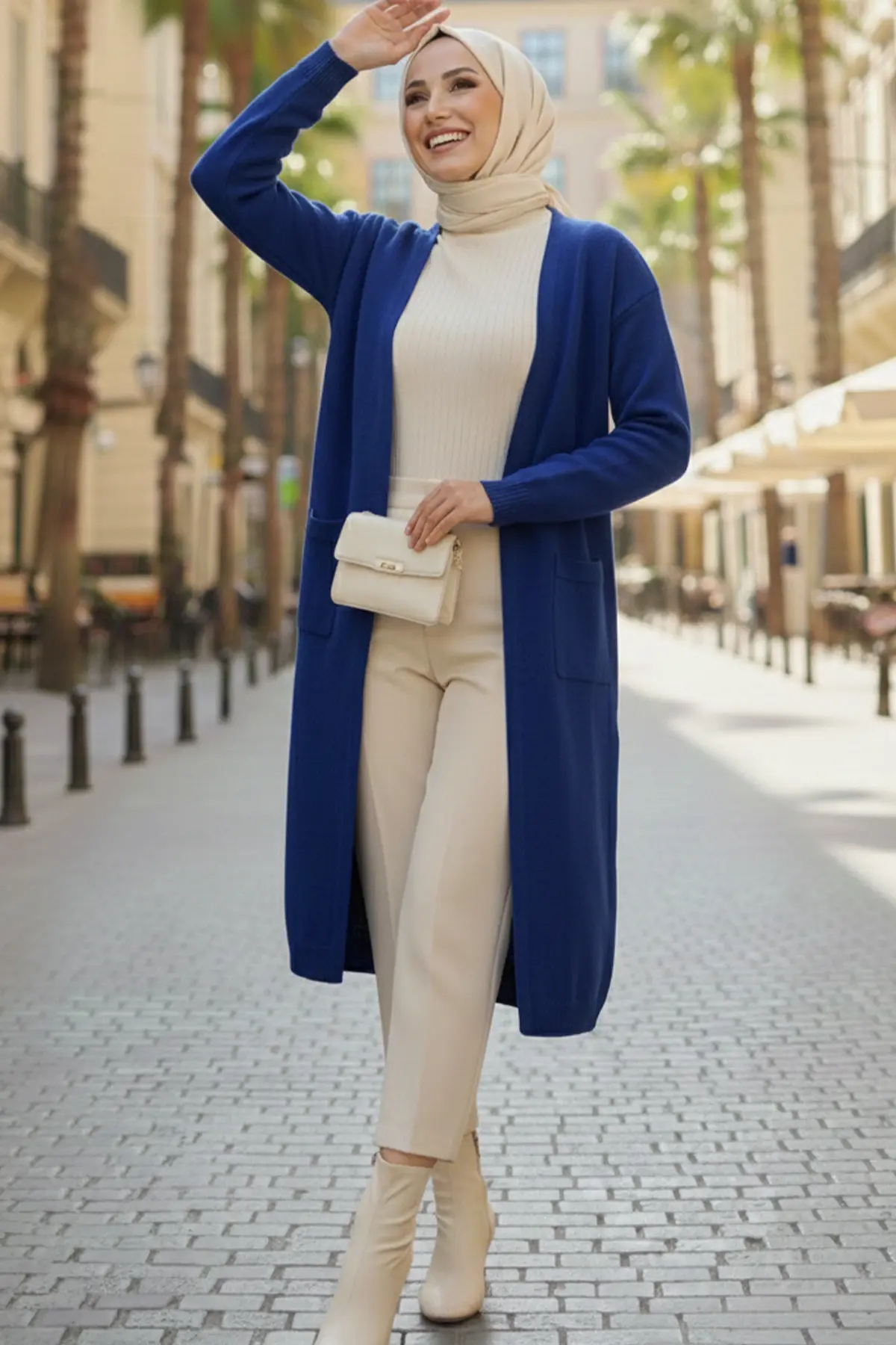 Long Knitted Cardigan With Pockets