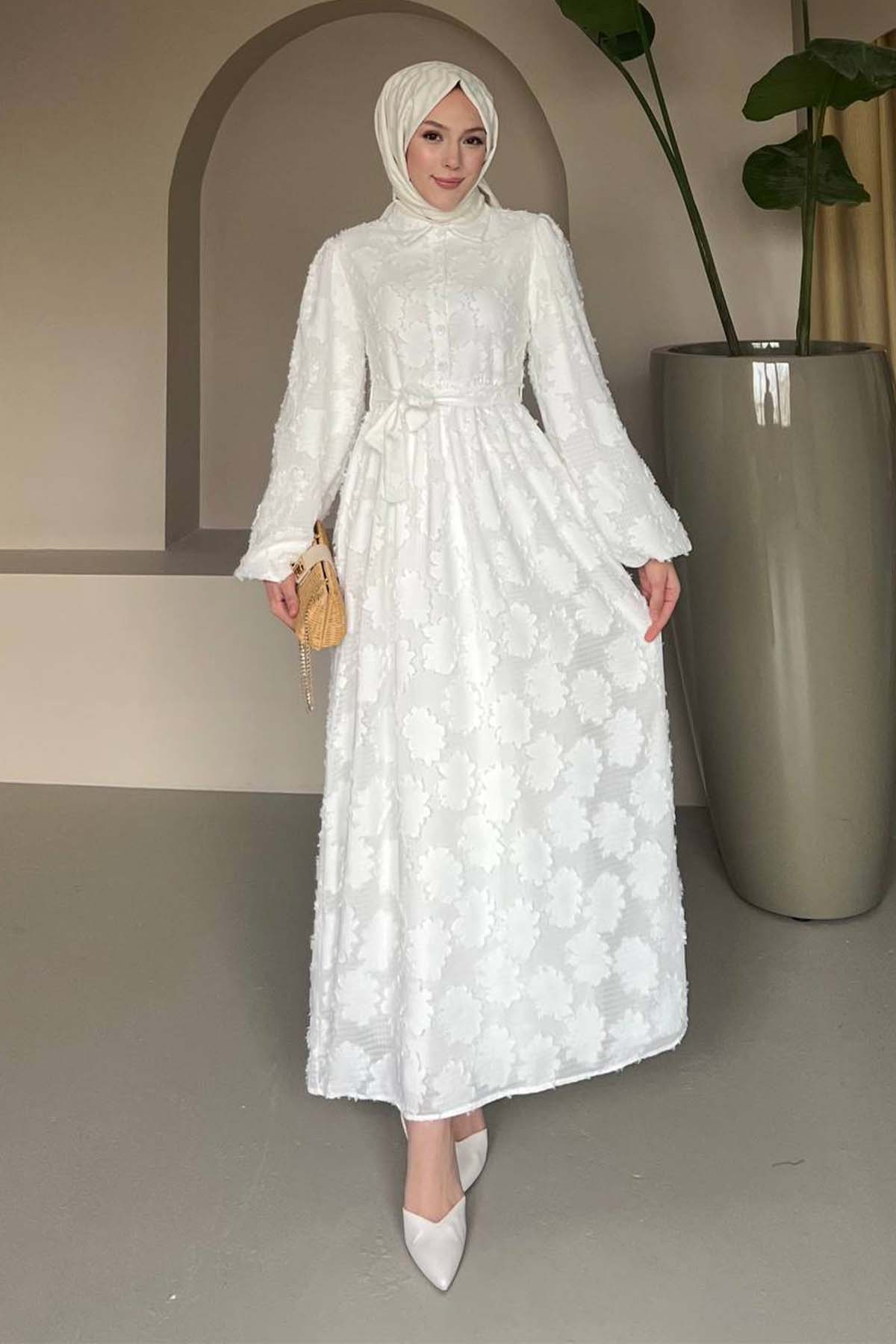 Floral Patterned Cut Chiffon Dress