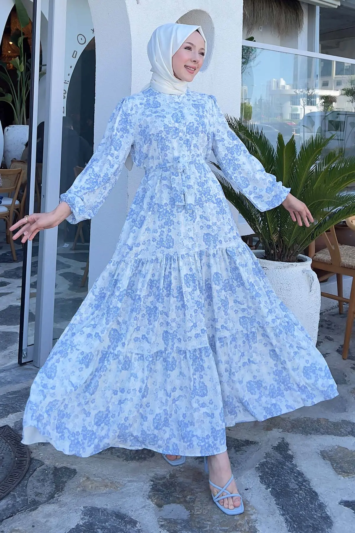 Floral Patterned Hijab Dress-detail