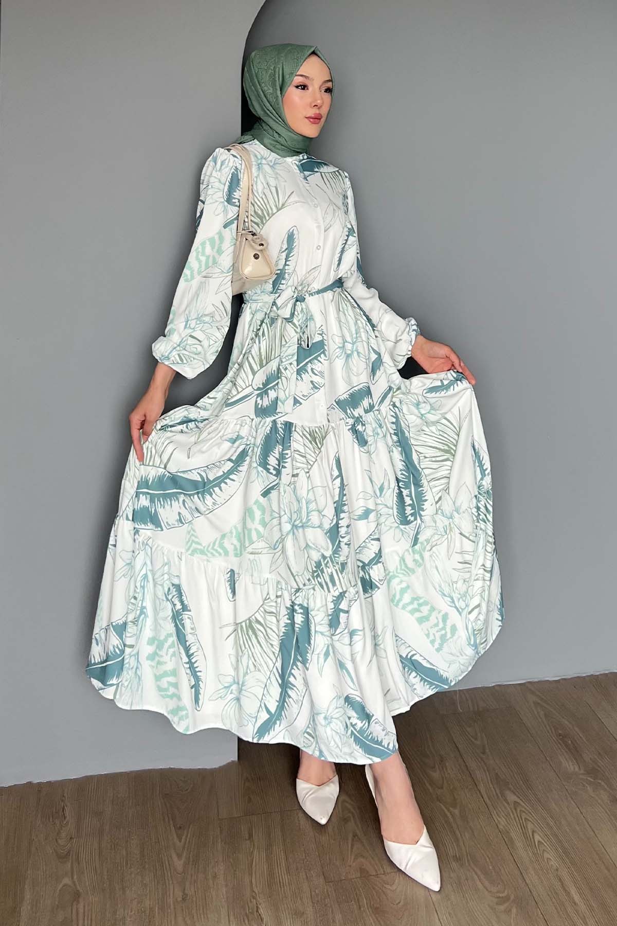 Çiçek Desenli Tesettür Elbise