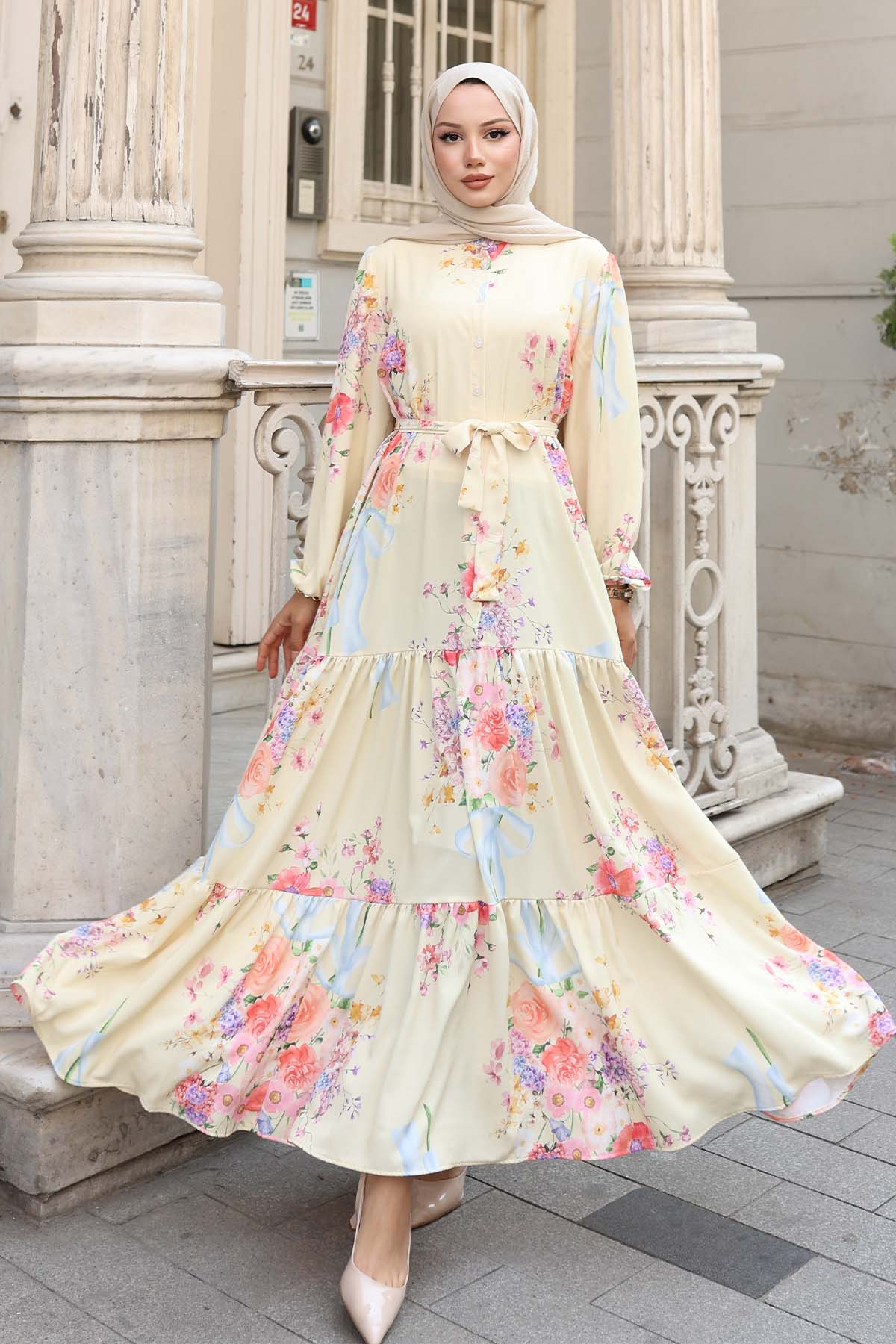 Çiçek Desenli Tesettür Elbise