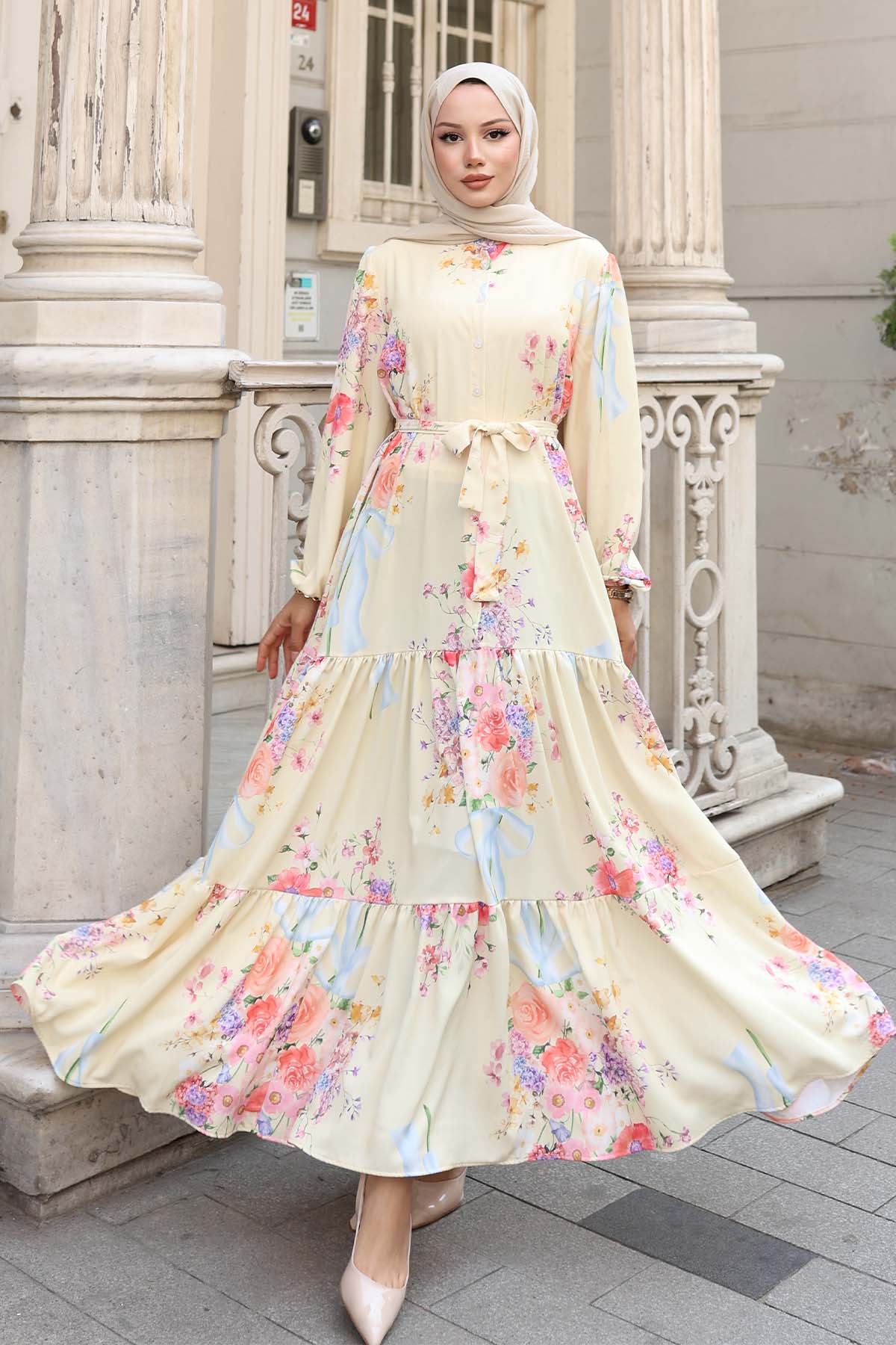 Çiçek Desenli Tesettür Elbise