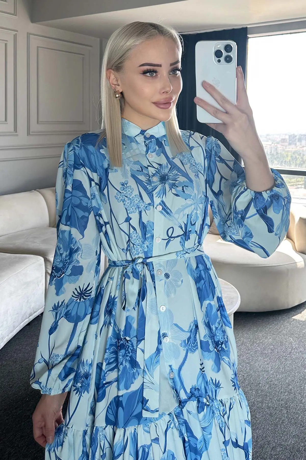 Çiçek Desenli Tesettür Elbise-detail