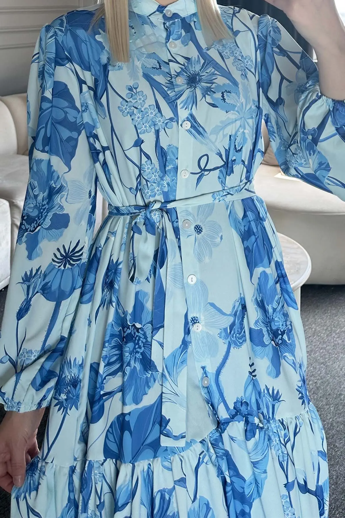 Çiçek Desenli Tesettür Elbise-detail