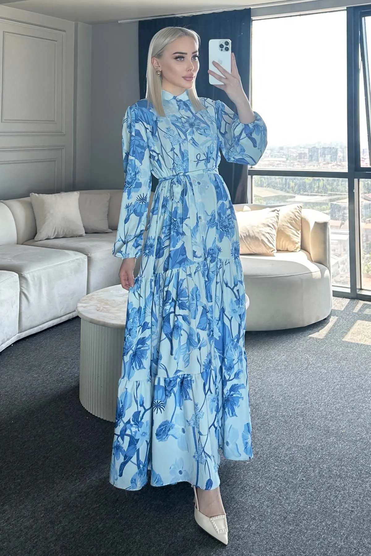 Çiçek Desenli Tesettür Elbise-detail