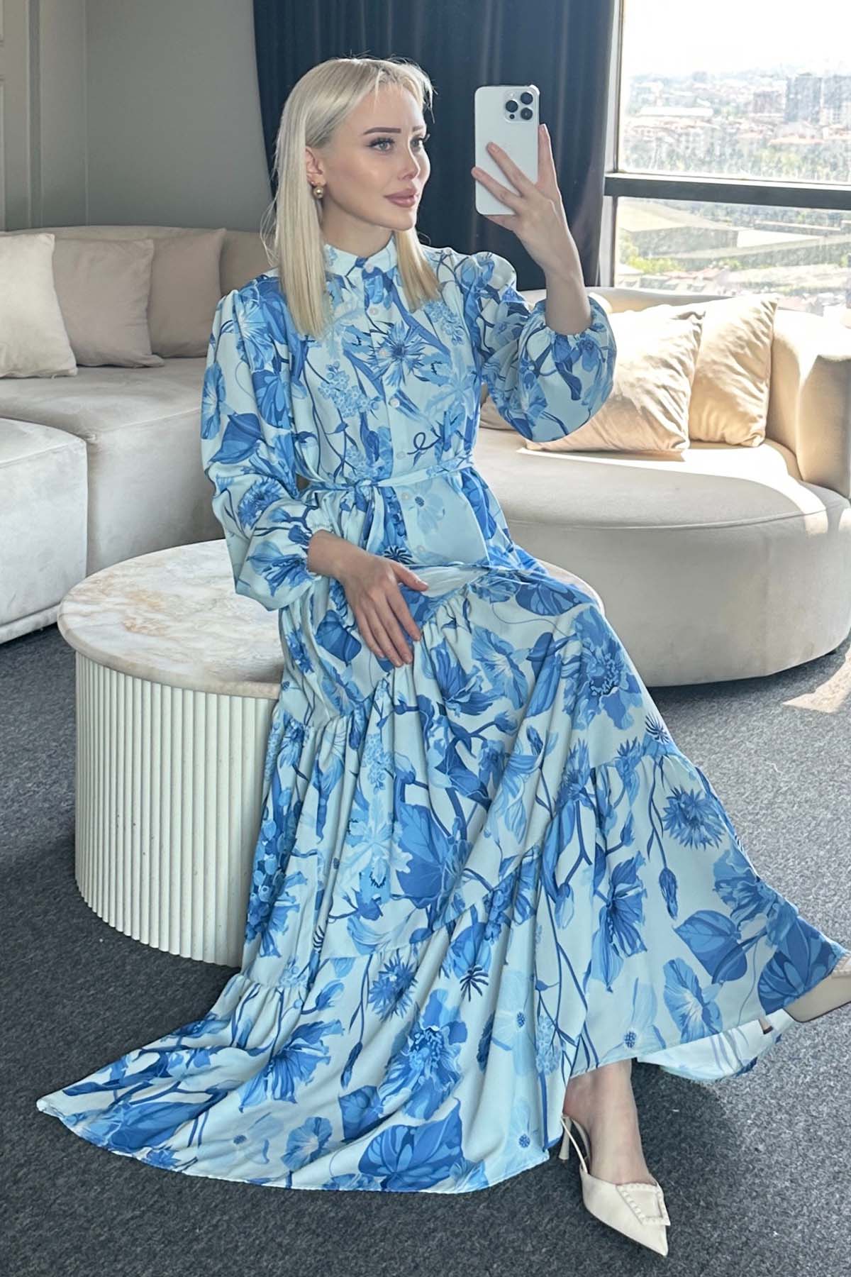 Çiçek Desenli Tesettür Elbise