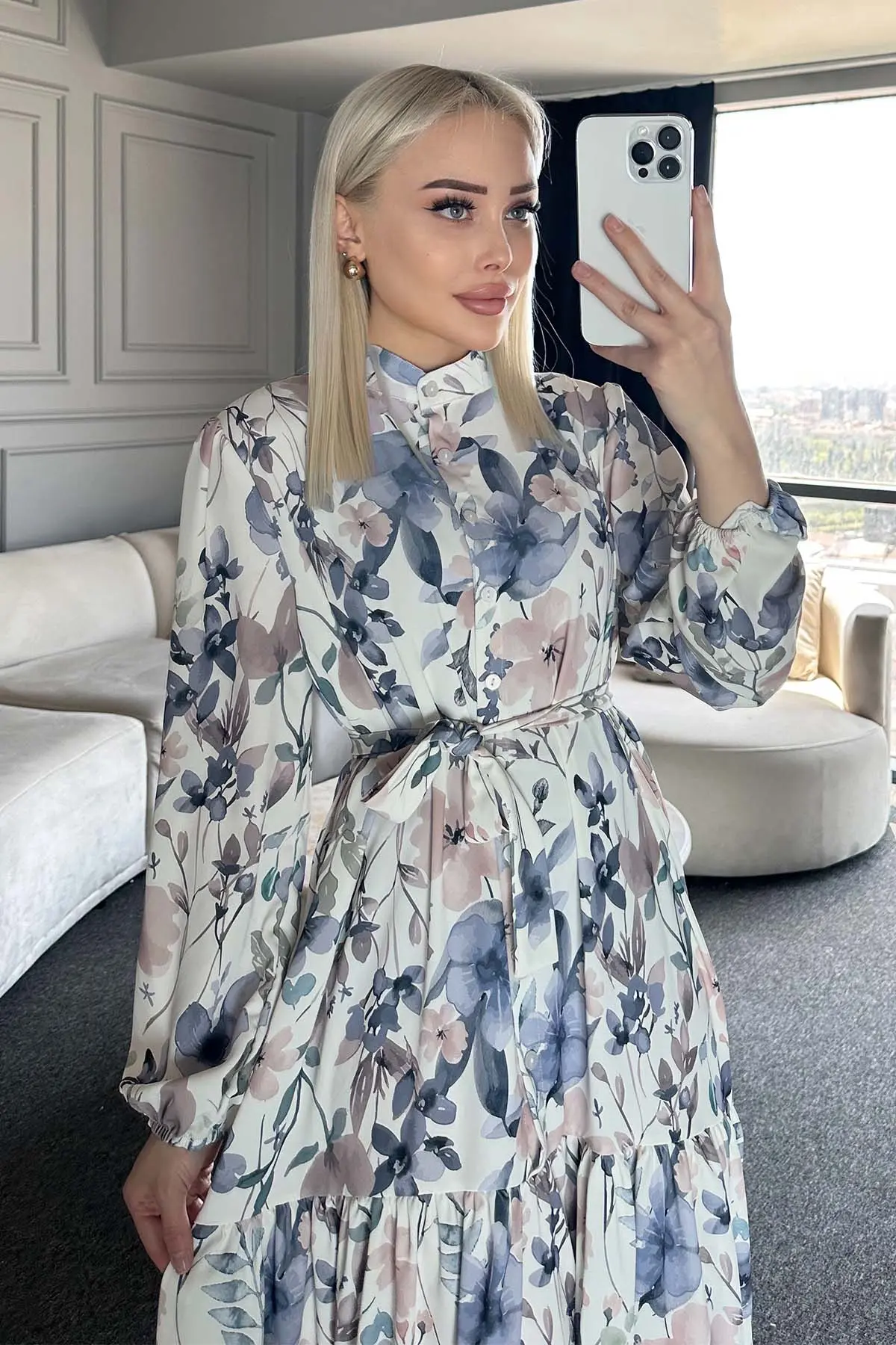 Çiçek Desenli Tesettür Elbise-detail