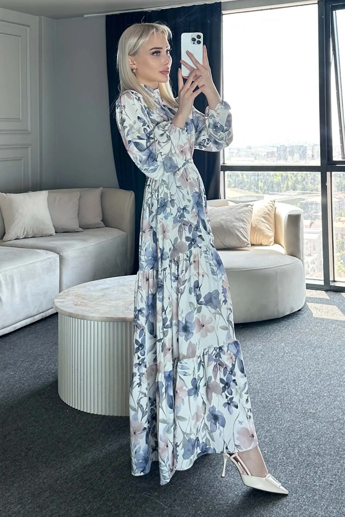 Çiçek Desenli Tesettür Elbise-detail