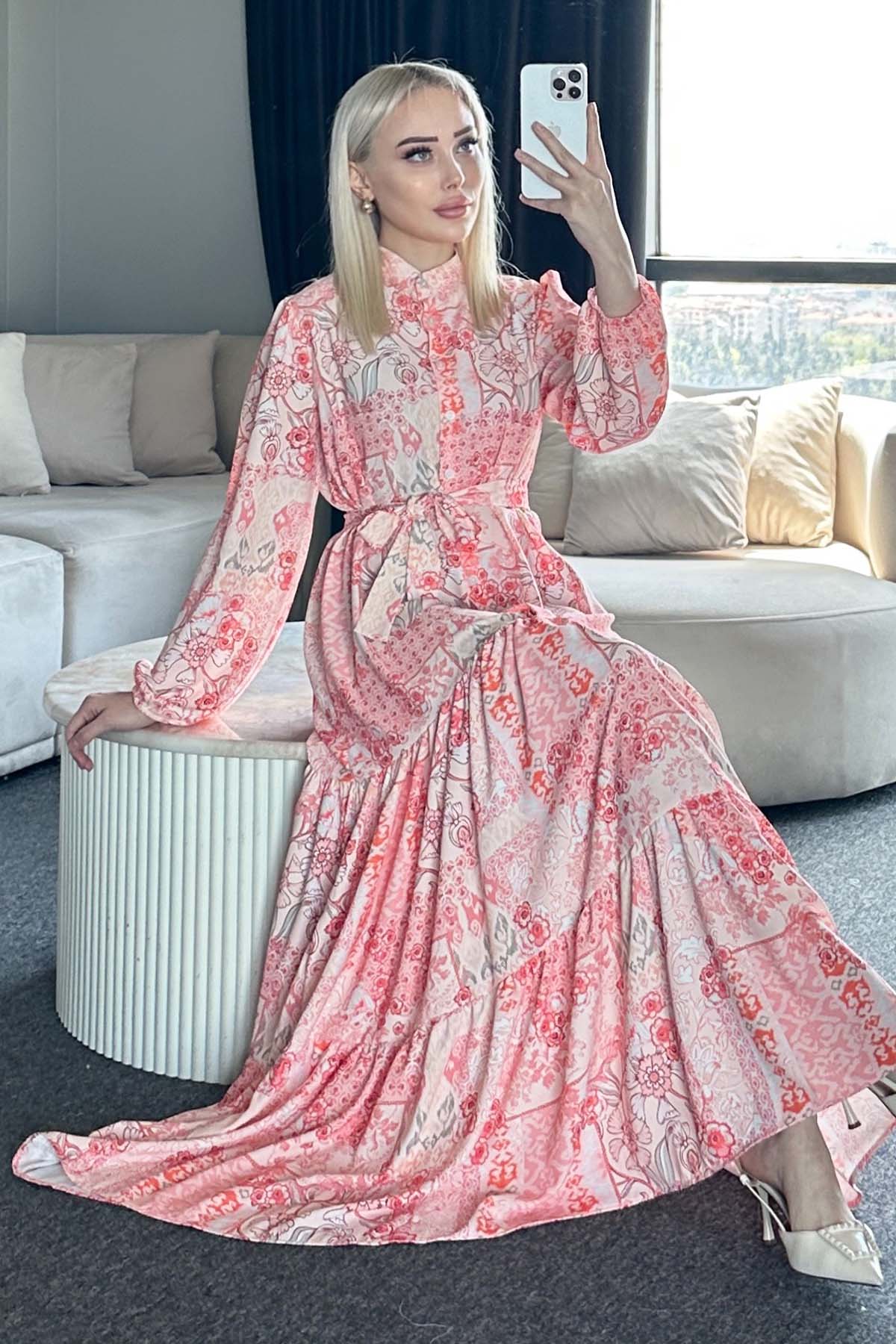 Çiçek Desenli Tesettür Elbise