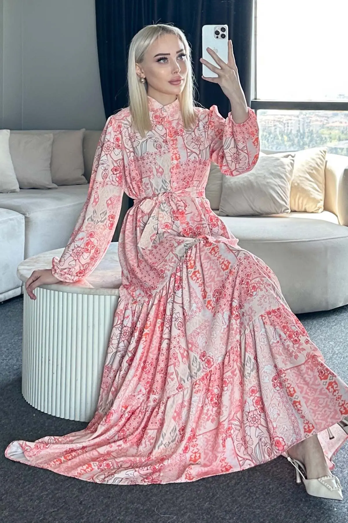 Çiçek Desenli Tesettür Elbise