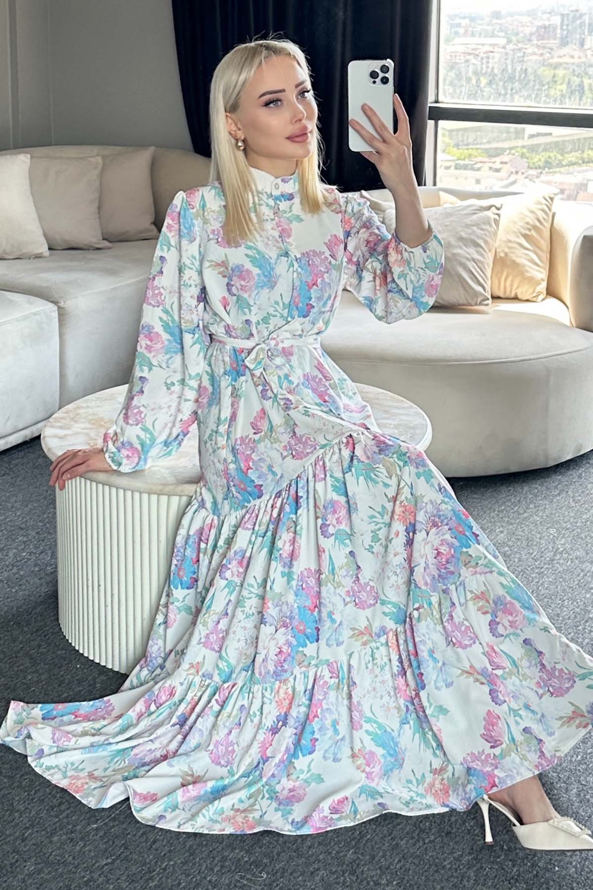 Çiçek Desenli Tesettür Elbise