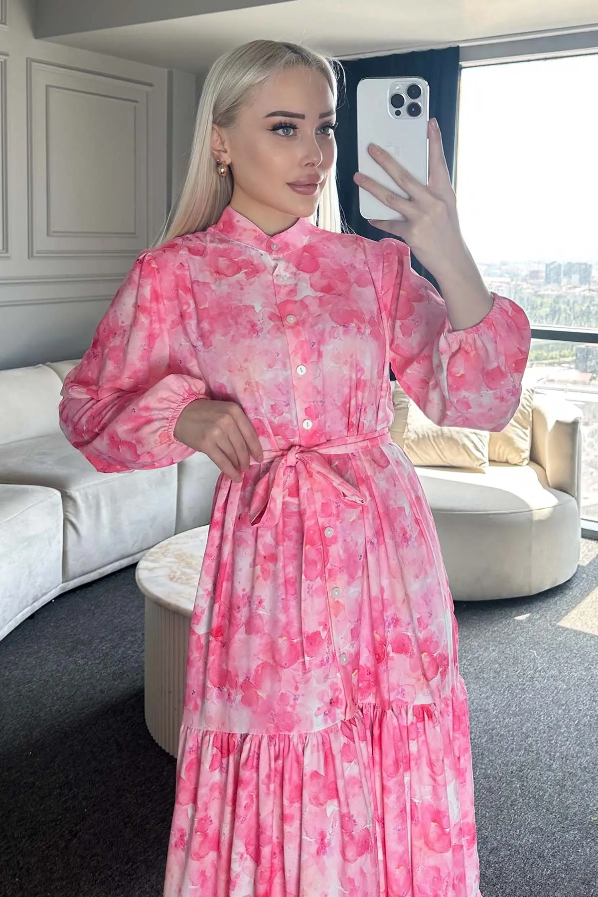 Çiçek Desenli Tesettür Elbise-detail