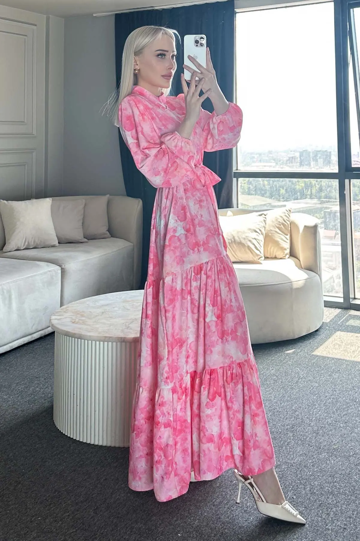 Çiçek Desenli Tesettür Elbise-detail