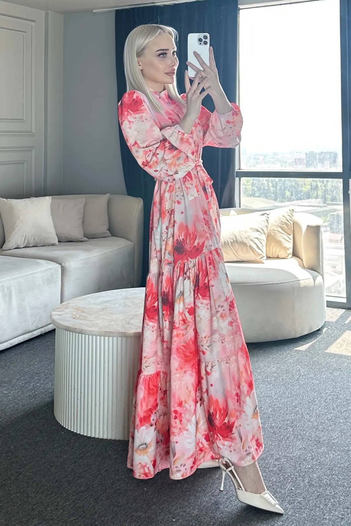 Çiçek Desenli Tesettür Elbise-detail