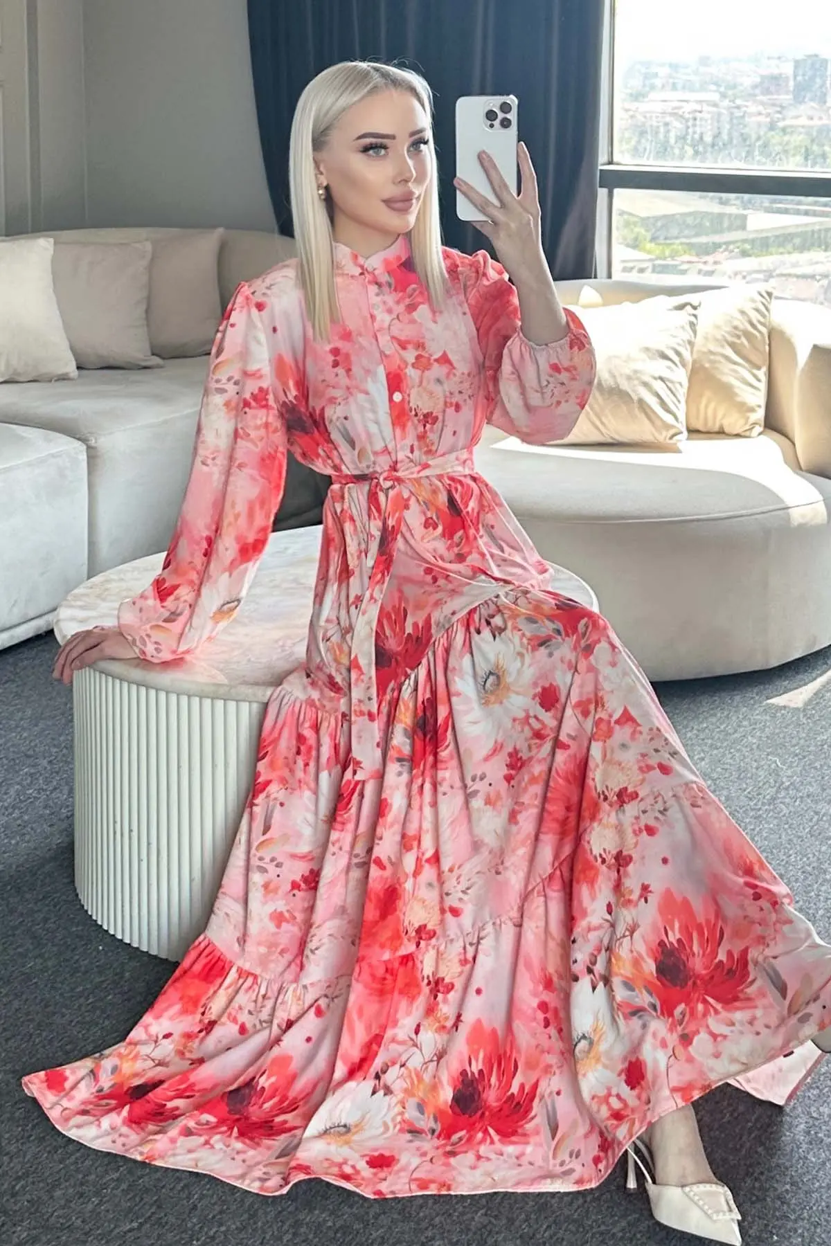 Çiçek Desenli Tesettür Elbise