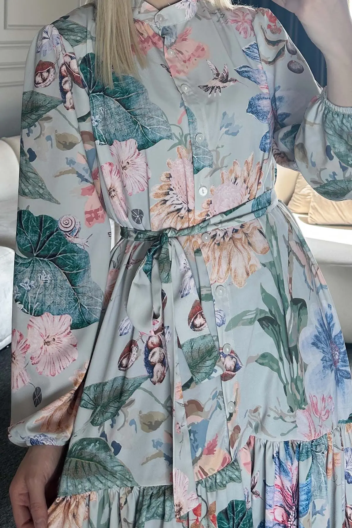 Çiçek Desenli Tesettür Elbise-detail