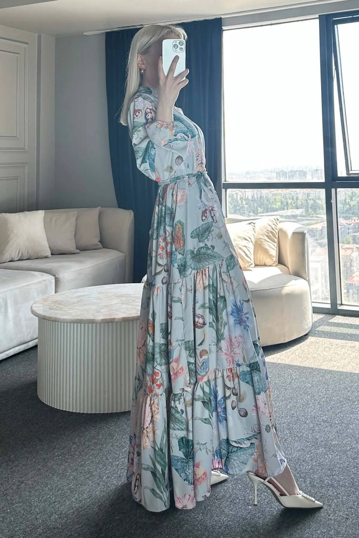 Çiçek Desenli Tesettür Elbise-detail