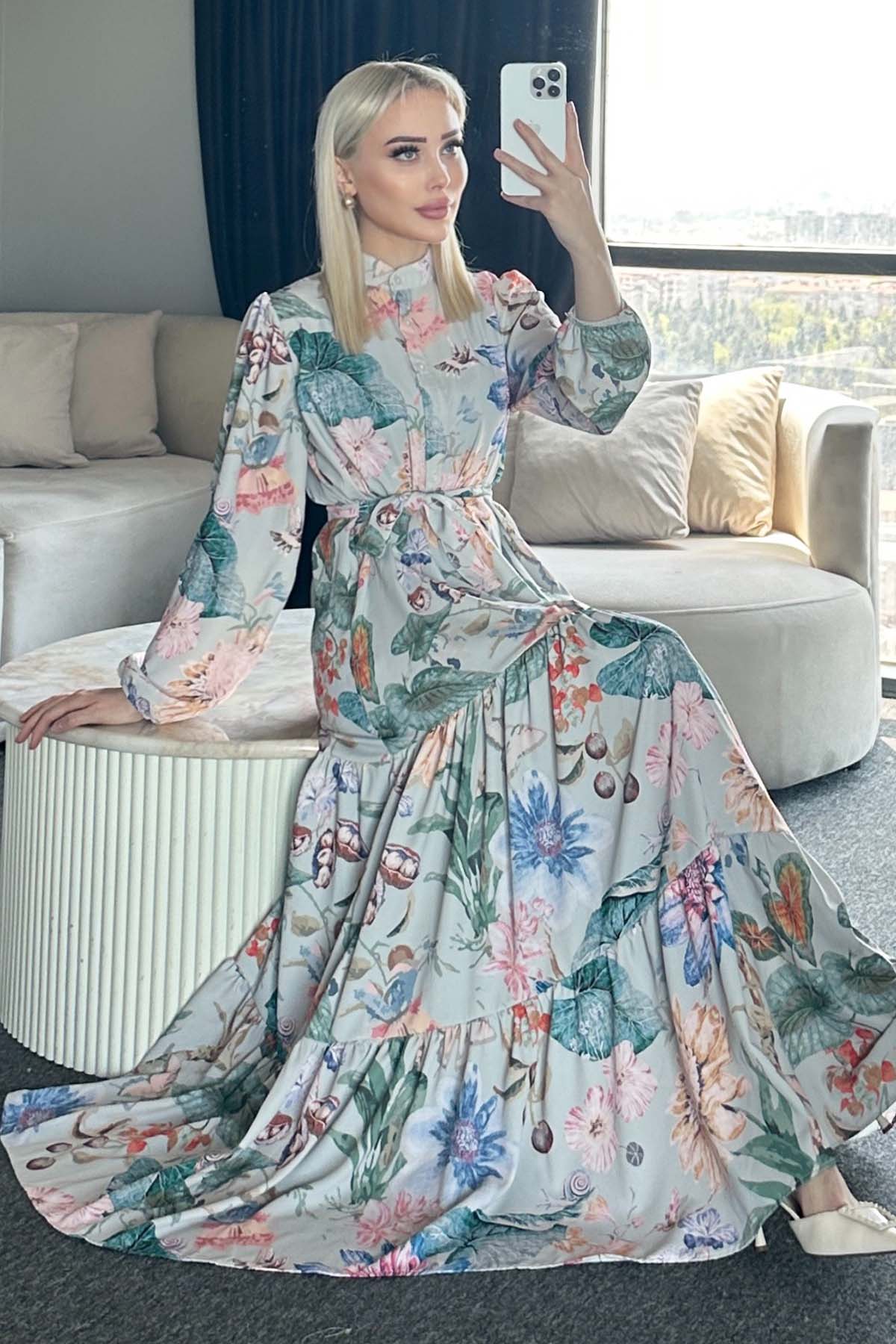 Çiçek Desenli Tesettür Elbise