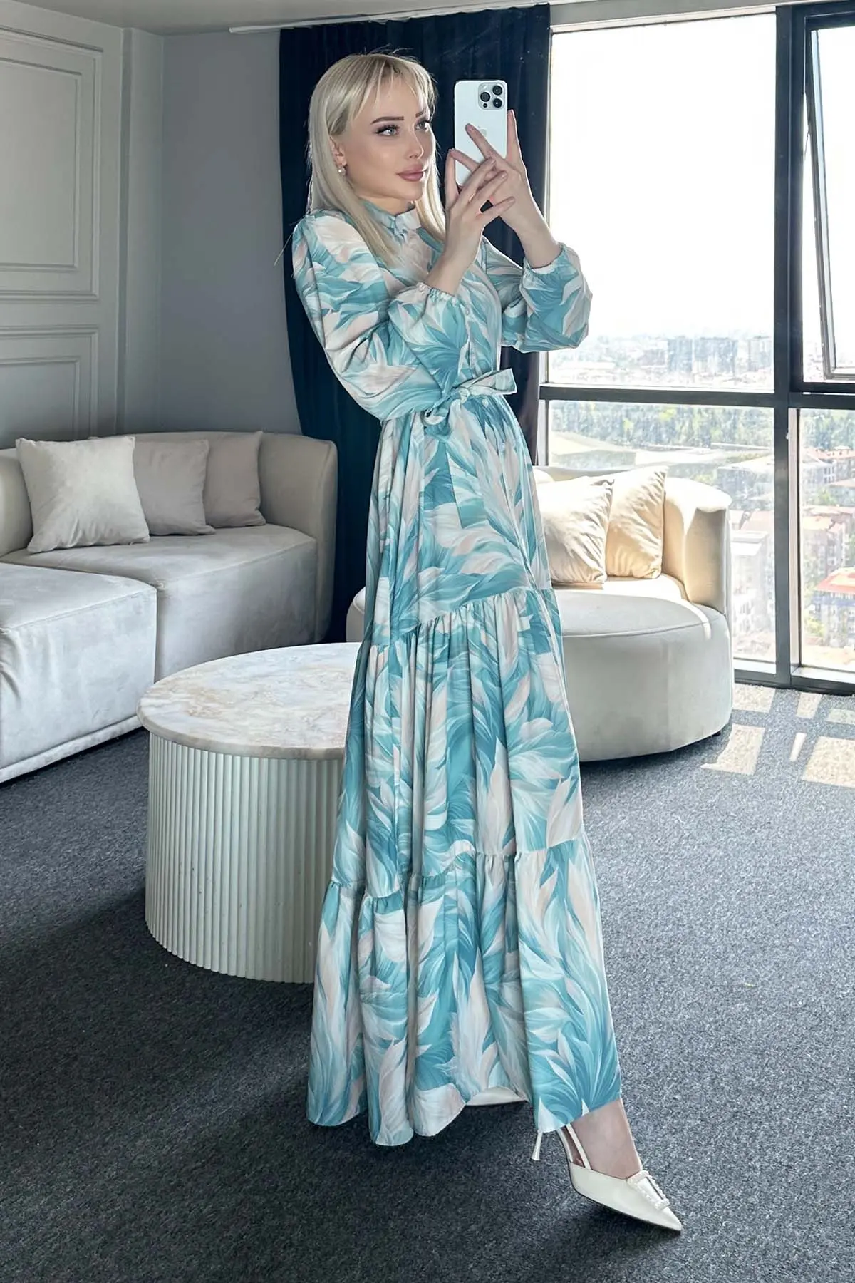 Çiçek Desenli Tesettür Elbise-detail