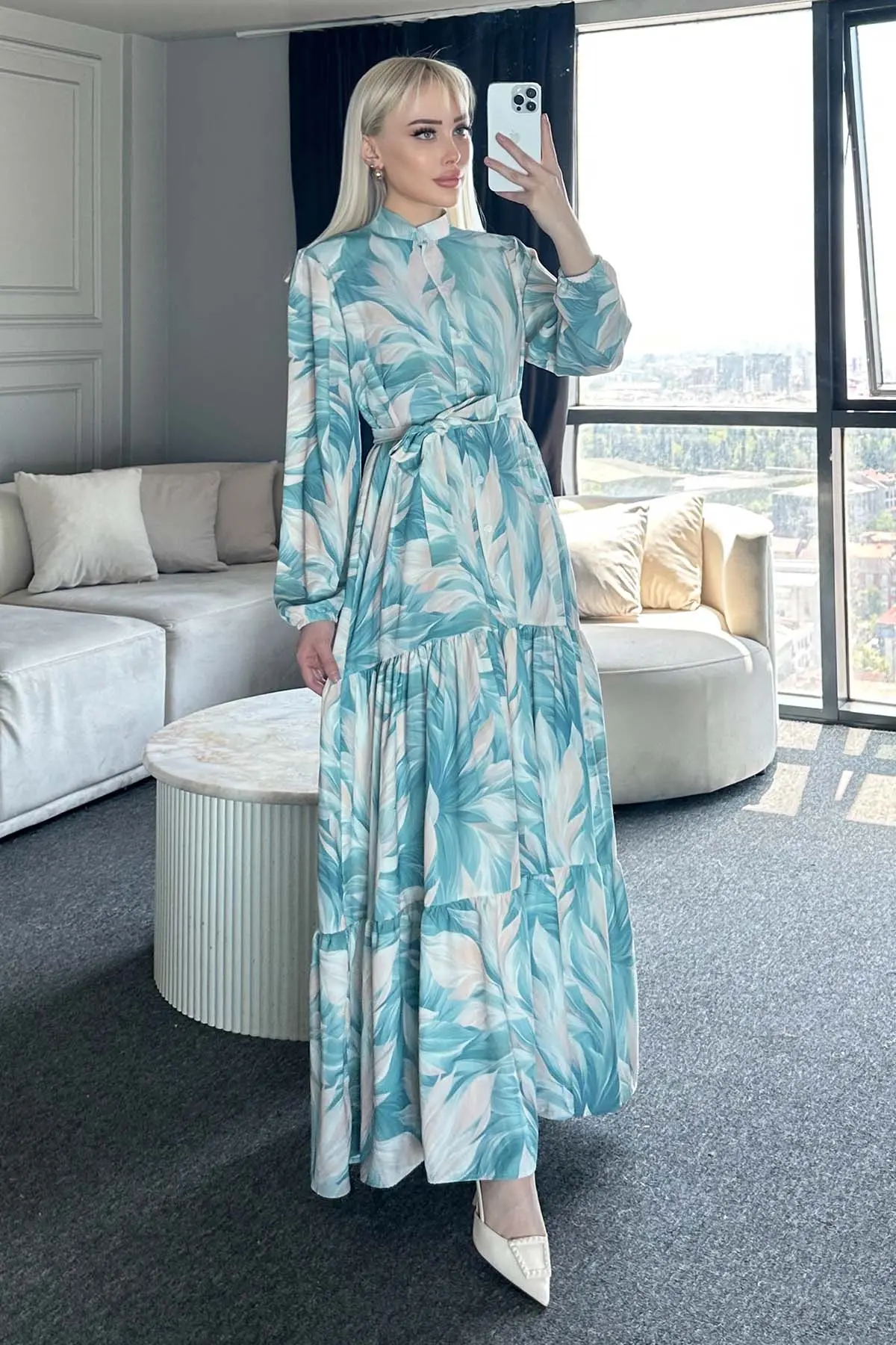 Çiçek Desenli Tesettür Elbise-detail