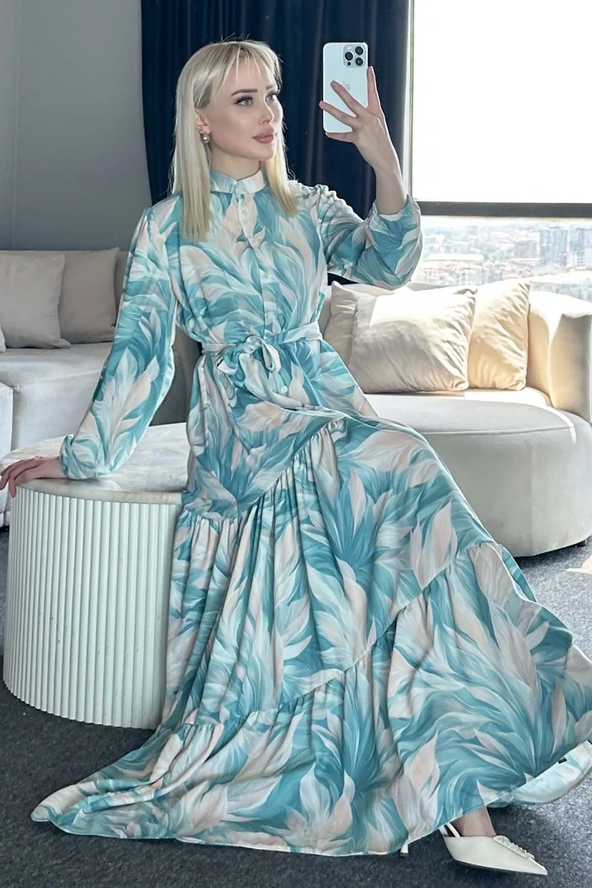 Çiçek Desenli Tesettür Elbise