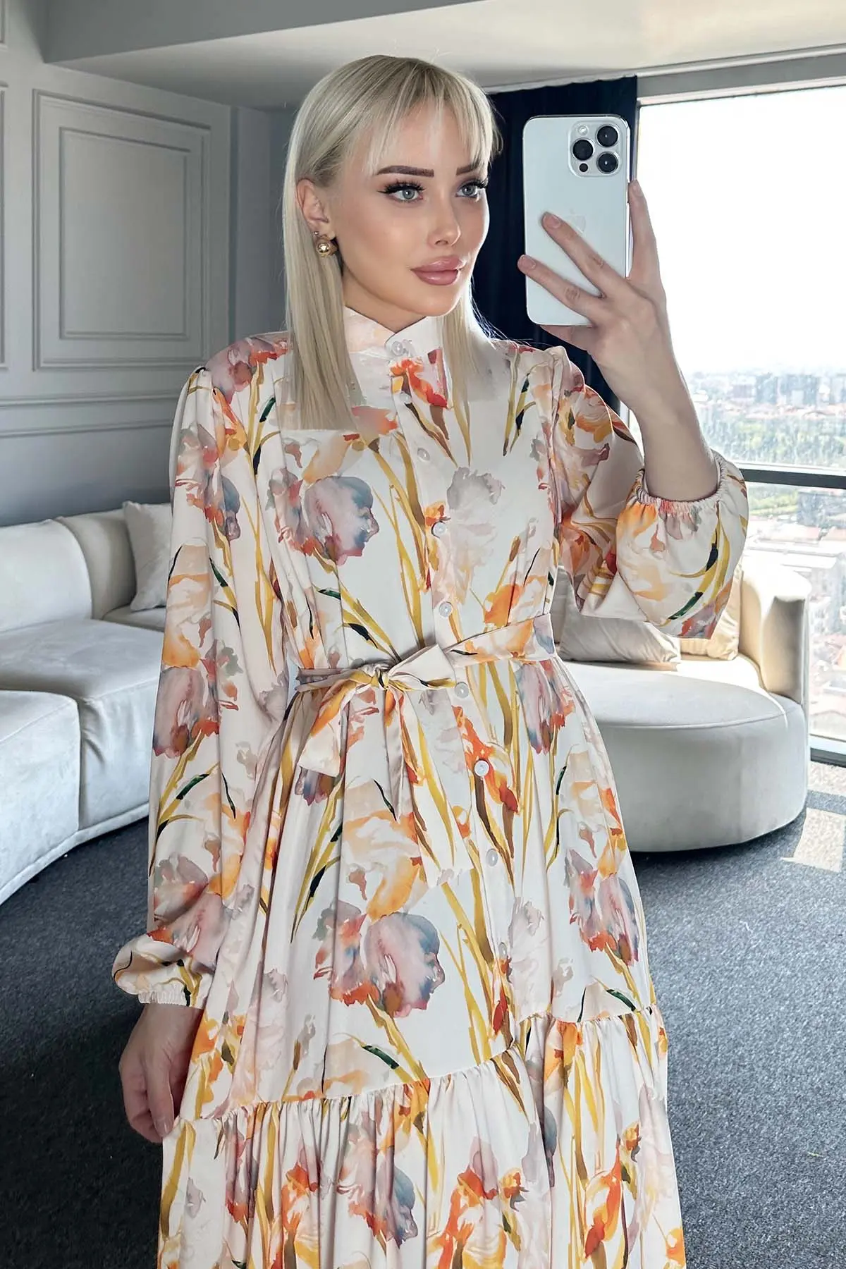 Çiçek Desenli Tesettür Elbise-detail