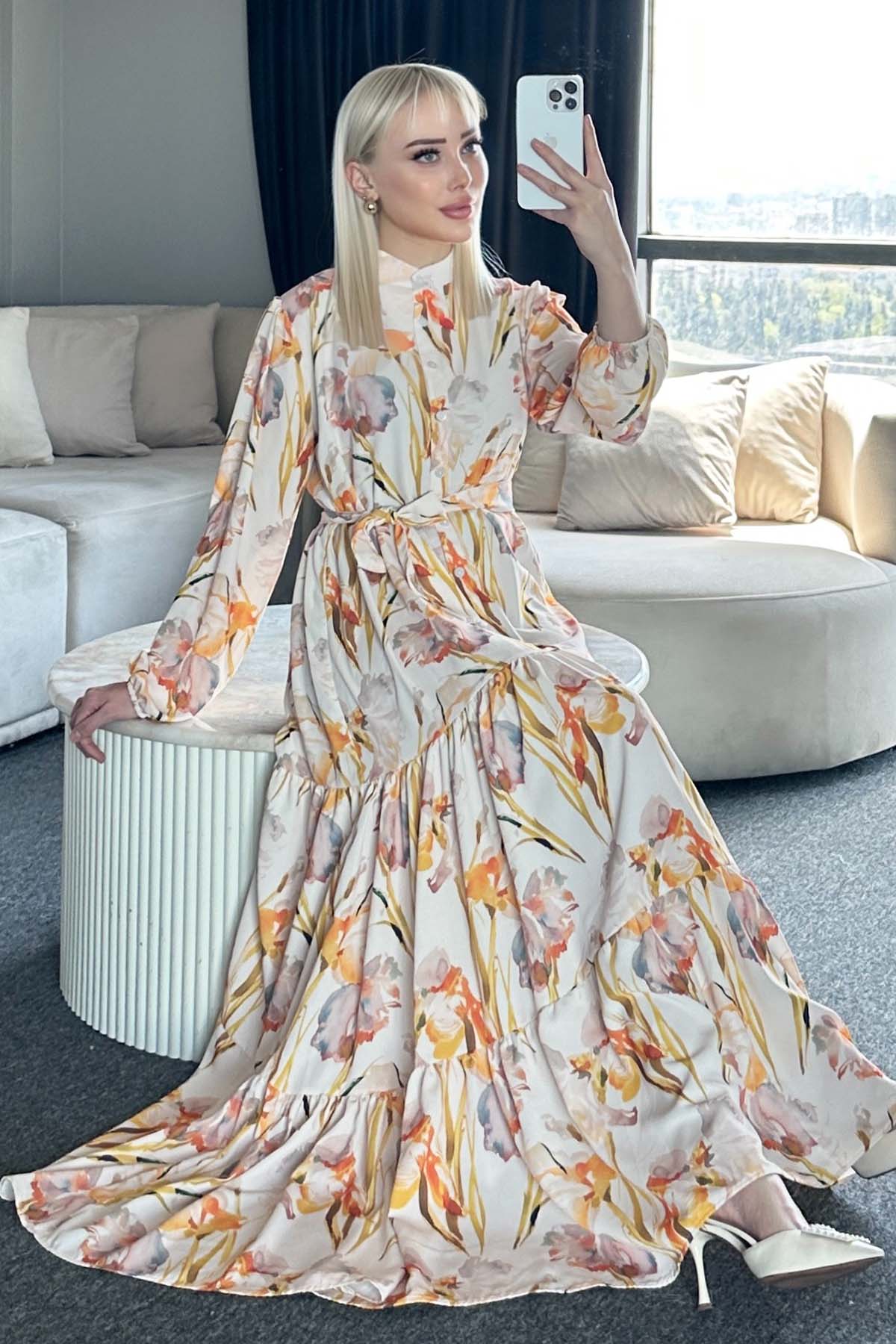 Çiçek Desenli Tesettür Elbise