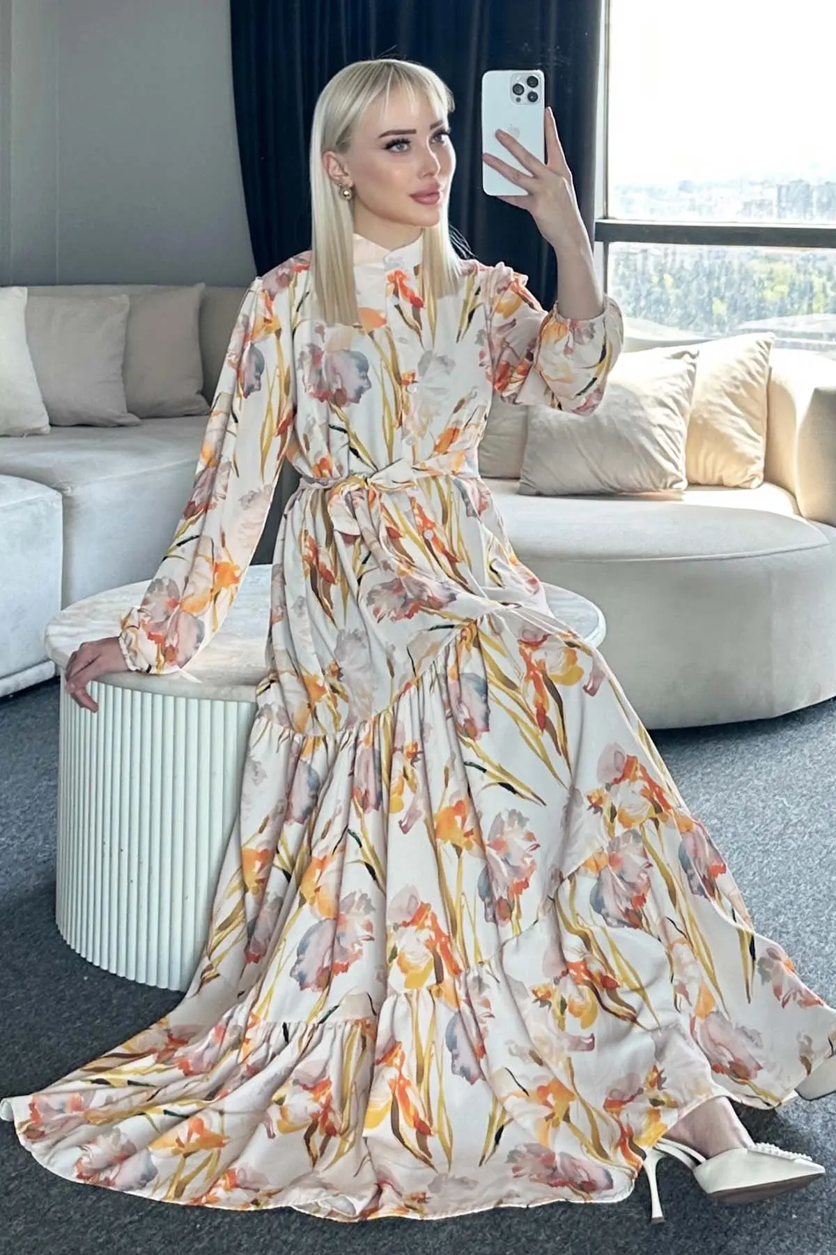 Çiçek Desenli Tesettür Elbise