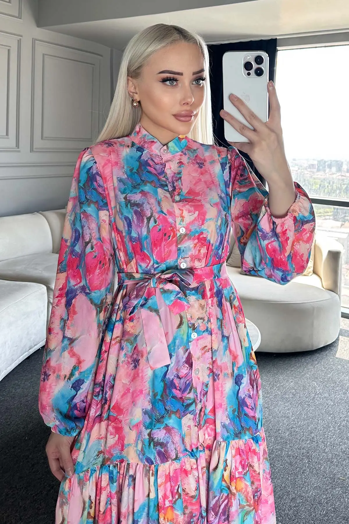 Çiçek Desenli Tesettür Elbise-detail