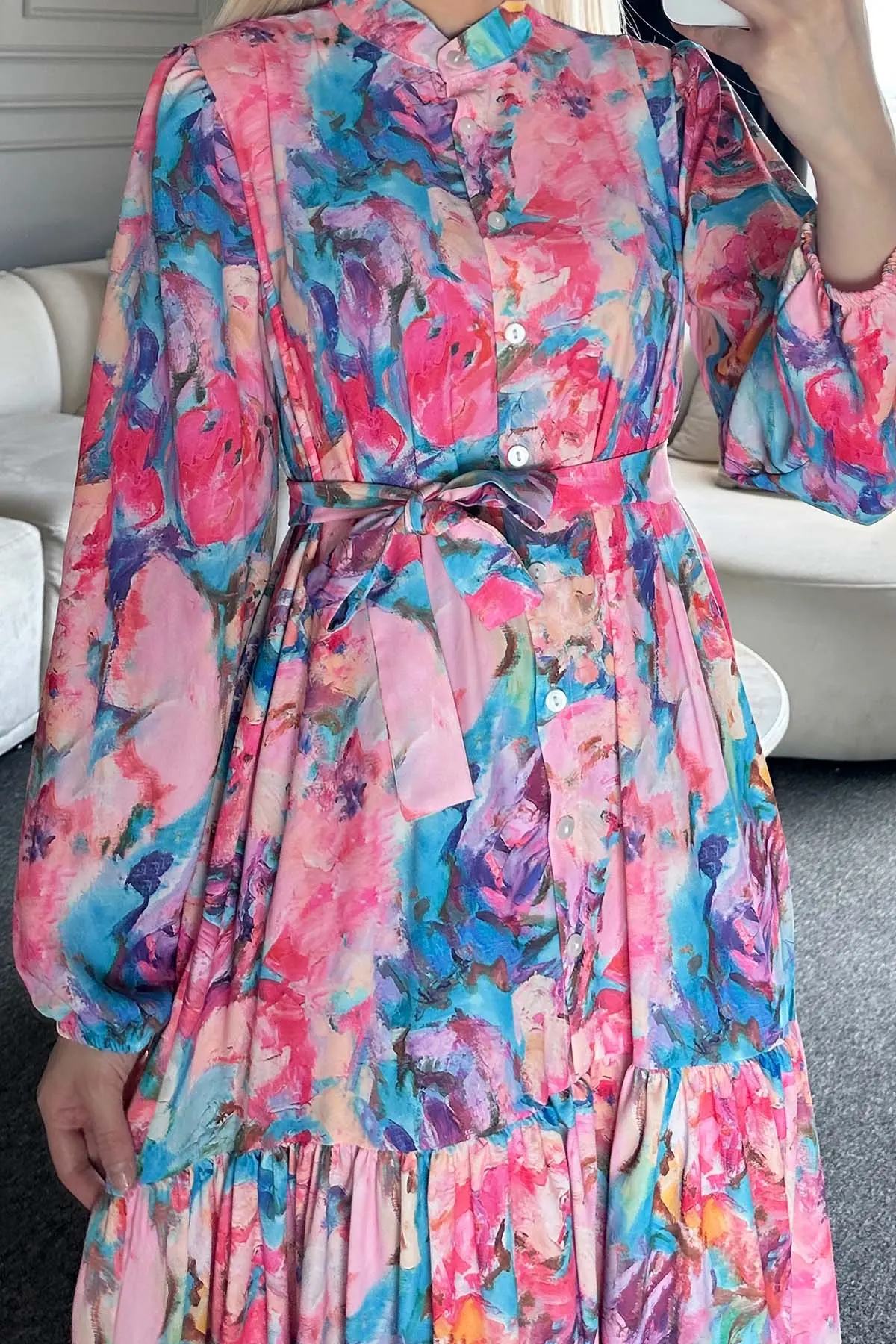 Çiçek Desenli Tesettür Elbise-detail